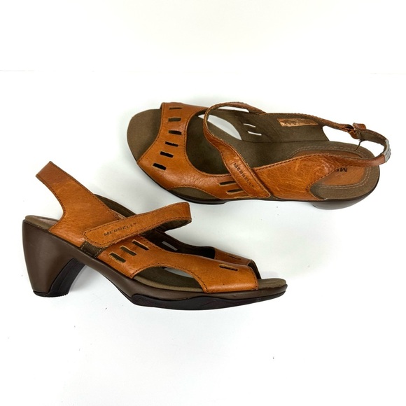 Merrell Evera Chase Browen Leather 3'' Heel Slingback Comfort Sandals Womens 8.5 - Picture 1 of 8